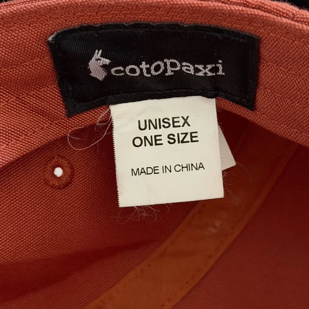 Cotopaxi 5 Panel Camp Hat Rust Orange Recycled Polyester Adjustable Llama Patch